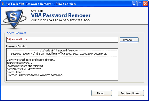Screenshot of VBA Password Security Remover VBA Password Security Remover screenshot